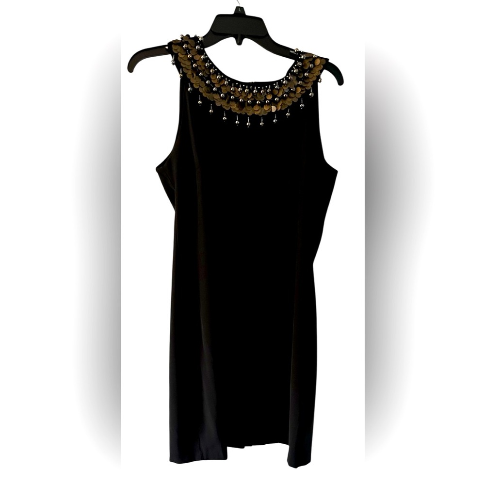 AB Studio Black Sheath Dress with Beaded Neckline Size 12